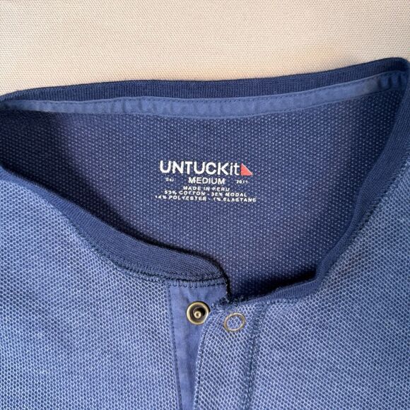 UNTUCKit Henley Shirt Mens Size Medium Cotton Modal Polyester Blue - Picture 2 of 5
